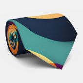 Big Circles Sinaasappel Blauw Geometrisch Patroon Stropdas (Opgerold)