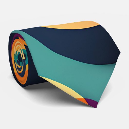Big Circles Sinaasappel Blauw Geometrisch Patroon Stropdas (Opgerold)