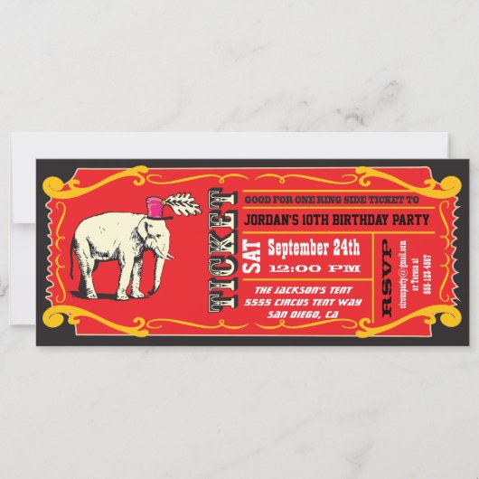BIG  Circus Ticket Birthday Party Kaart (Voorkant)