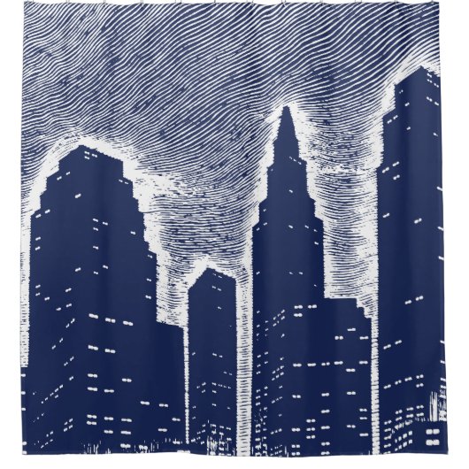 Big City Night Lights stadsgezicht skyline Douchegordijn (Voorkant)