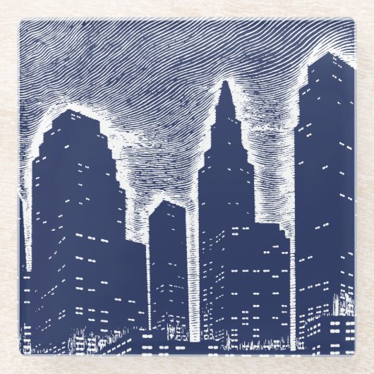 Big City Night Lights stadsgezicht skyline Glazen Onderzetter (Voorkant)