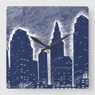 Big City Night Lights stadsgezicht skyline Vierkante Klok