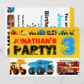 Big Construction Truck 3rd Boy's Birthday Party Kaart (Voorkant / Achterkant)