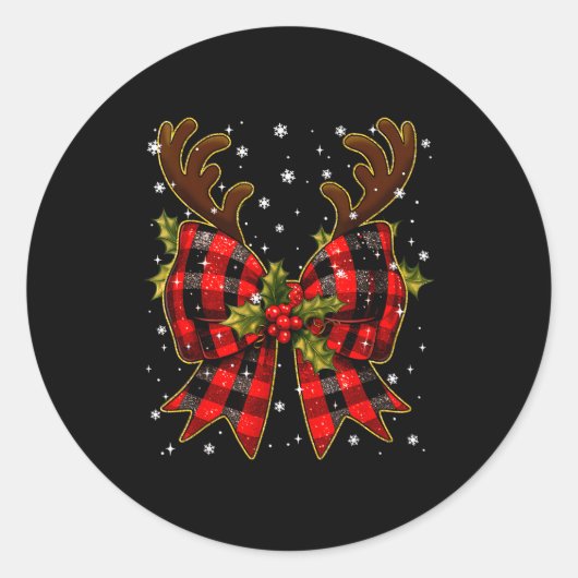 Big Coquette Plaid Reindeer Christmas Xmas Women G Ronde Sticker (Voorkant)