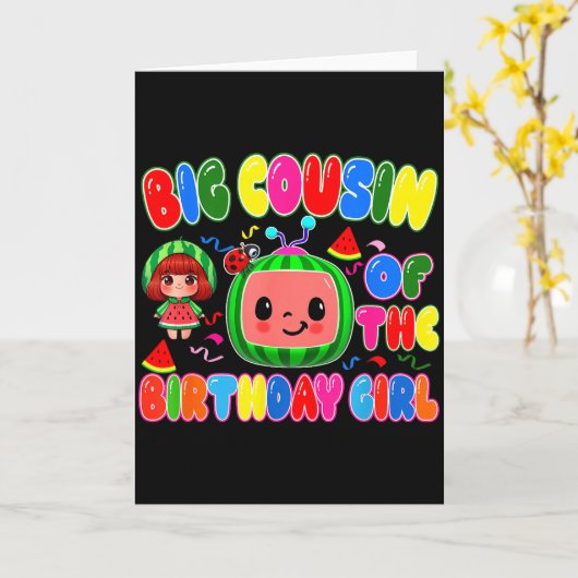 Big Cousin Of The Birthday Girl Melon Family Match Kaart (Gele Bloem)