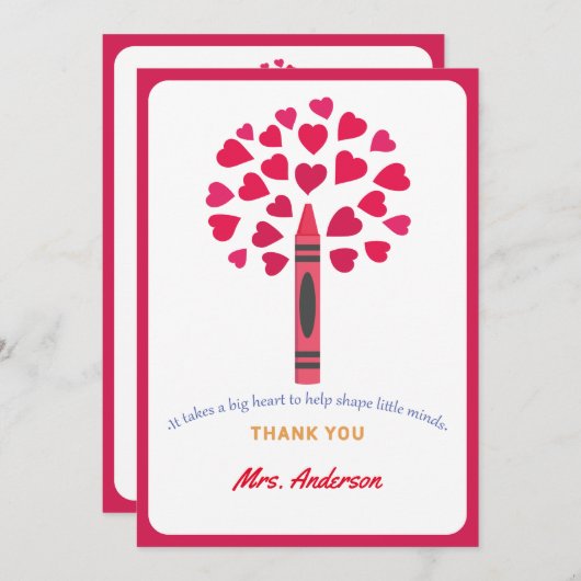 Big crayon boom/leraar waardering bedankkaart (Voorkant / Achterkant)
