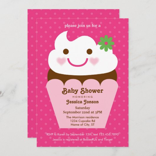 Big Cupcake Baby shower Uitnodiging (Voorkant / Achterkant)