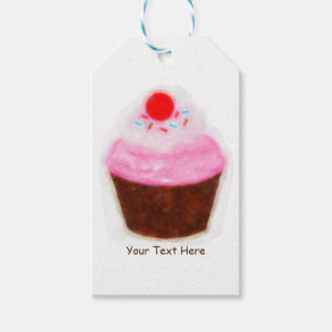Big Cupcake & Cherry Waterverf Party Favor Cadeaulabel
