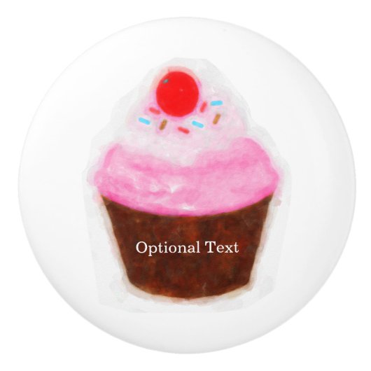 Big Cupcake en Cherry Cute Waterverf - Aangepast Keramische Knop (Voorkant)