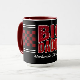 Big Daddy met donkerrode ruiten en naam op zwart Mok