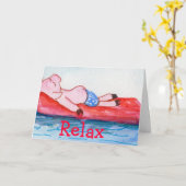 Big Daddy Pig drijvend op vlot op het strand Kaart (Gele Bloem)