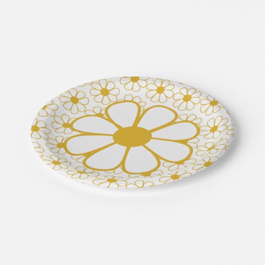 Big Daisy Cute Floral Pattern Mustard and White Papieren Bordje (Gekanteld)