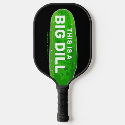 Big Dill Cartoon Funny Personalized Black Pickleball Paddle (Voorkant)
