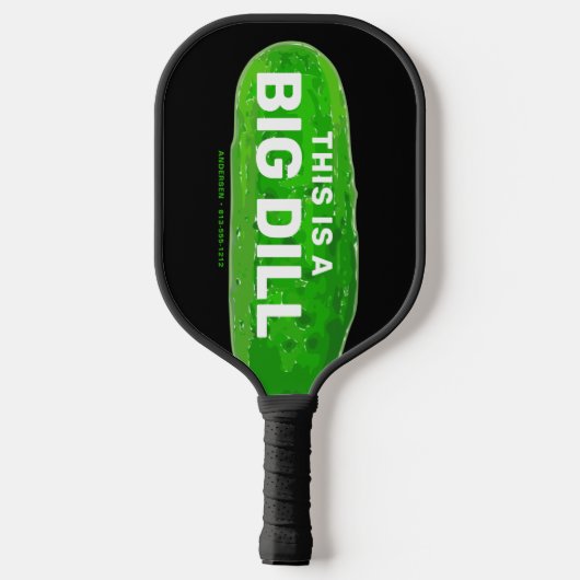 Big Dill Cartoon Funny Personalized Black Pickleball Paddle (Achterkant)