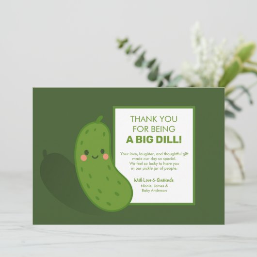 Big Dill Green Pickle Baby shower Bedankt Kaart (Staand voorkant)