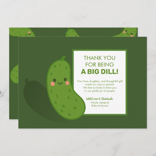 Big Dill Green Pickle Baby shower Bedankt Kaart (Voorkant / Achterkant)