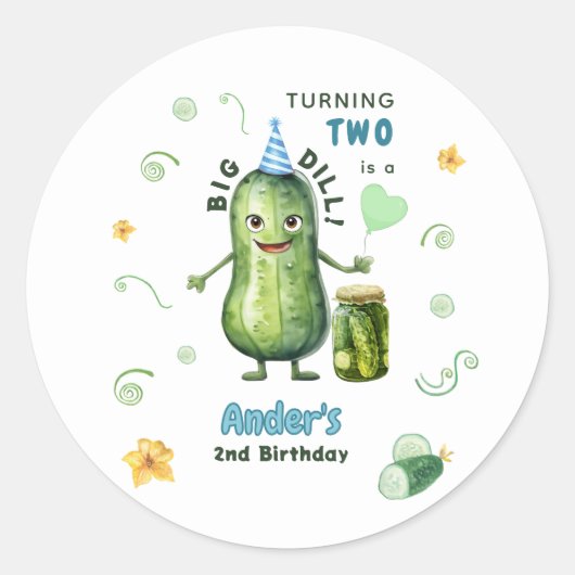 Big Dill Pickle Boy Birthday Any Age Ronde Sticker (Voorkant)