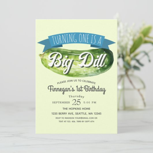 Big Dill Pickle Boy's Kinder 1e Verjaardag Kaart (Staand voorkant)