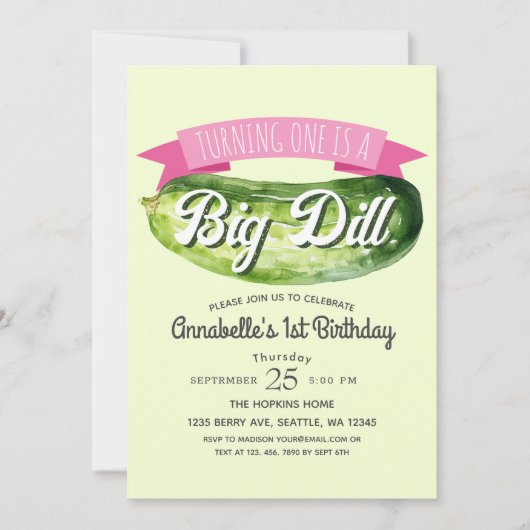 Big Dill Pickle Meisje's Kinder 1e Verjaardag Kaart (Voorkant)