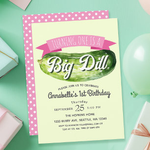 Big Dill Pickle Meisje's Kinder 1e Verjaardag Kaart