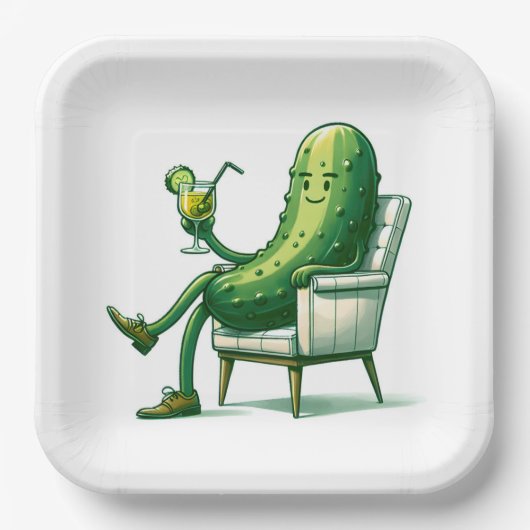 Big Dill Pickle met een cocktail Papieren Bordje (Voorkant)