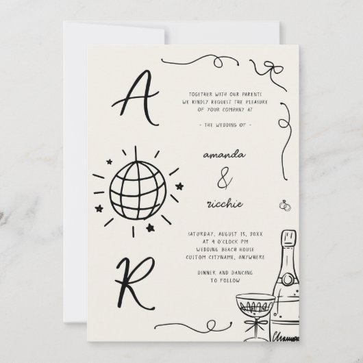 Big Disco Monogram Frans Leuk Hand Getekend Huweli Kaart (Voorkant)