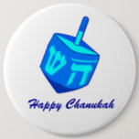 Big Dreidel Button<br><div class="desc">Een groot blauw droommodel herinnert iedereen eraan dat de feestdag van de lichten hier is! Happy Chanukah</div>