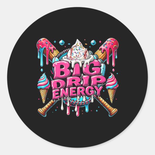 Big Drip Energy Baseball Drip Ice Cream Sprinkles Ronde Sticker (Voorkant)