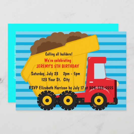 Big Dump Truck Birthday Kaart (Voorkant / Achterkant)