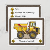 Big Dump Truck Construction Kinder Party Invitatio Kaart (Voorkant / Achterkant)