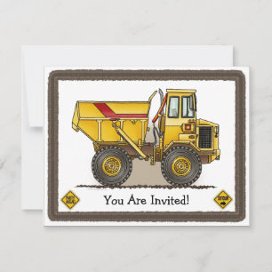 Big Dump Truck Construction Kinder Party Invitatio Kaart