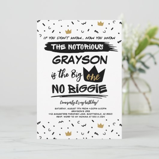 BIG Een Beruchte Eerste Verjaardag Uitnodiging (Staand voorkant)