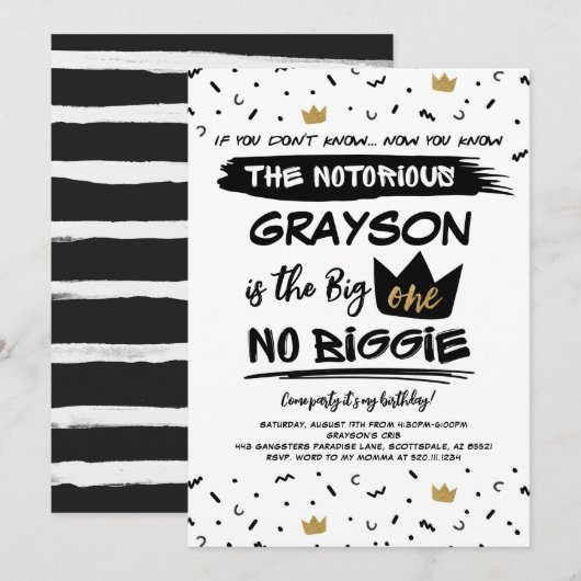 BIG Een Beruchte Eerste Verjaardag Uitnodiging (Voorkant / Achterkant)