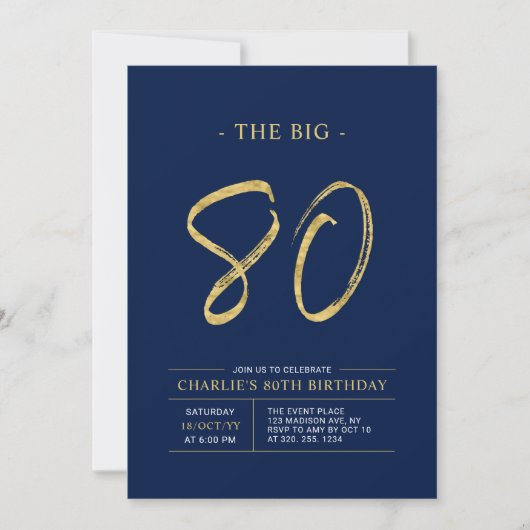 Big Eighty | Goud & Navy Blue 80ste verjaardagsfee Kaart (Voorkant)