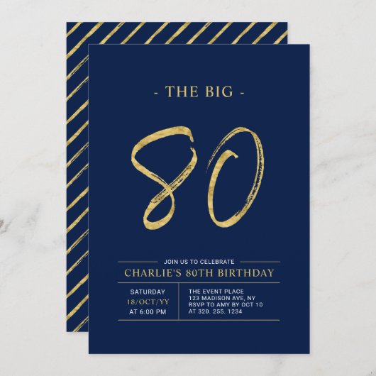 Big Eighty | Goud & Navy Blue 80ste verjaardagsfee Kaart (Voorkant / Achterkant)