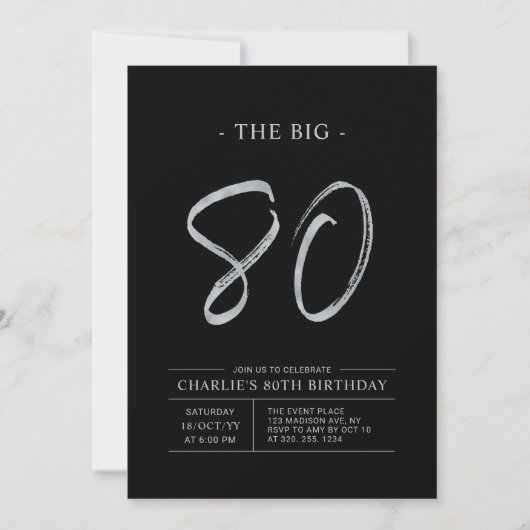Big Eighty | Zilver & Zwart 80ste verjaardagsfeest Kaart (Voorkant)
