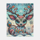 Big Eye Christmas Reindeer Folk Art Personalized Fleece Deken (Voorkant)