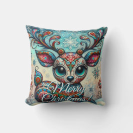 Big Eye Christmas Reindeer Folk Art Personalized Kussen