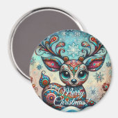 Big Eye Christmas Reindeer Folk Art Personalized Magneet (Voorkant / Achterkant)