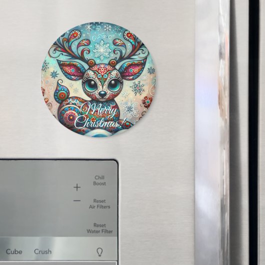 Big Eye Christmas Reindeer Folk Art Personalized Magneet (Insitu (Koelkast))