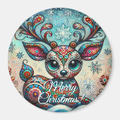 Big Eye Christmas Reindeer Folk Art Personalized Magneet (Voorkant)