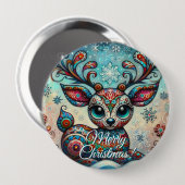Big Eye Christmas Reindeer Folk Art Personalized Ronde Button 4,0 Cm (Voorkant /achterkant)