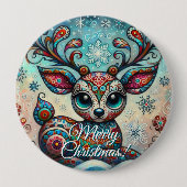 Big Eye Christmas Reindeer Folk Art Personalized Ronde Button 4,0 Cm (Voorkant)