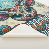 Big Eye Christmas Reindeer Folk Art Personalized Sherpa Deken (3/4)