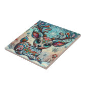 Big Eye Christmas Reindeer Folk Art Personalized Tegeltje (Zijkant)