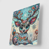 Big Eye Christmas Reindeer Folk Art Personalized Vierkante Klok (Hoek)