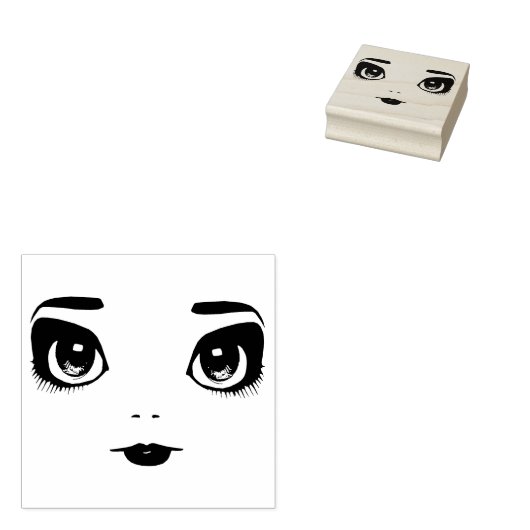 Big eye Doll Face Originele kunst Rubberstempel (Gestempeld)