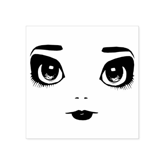 Big eye Doll Face Originele kunst Rubberstempel (Afrduk)