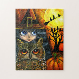 Big Eye Girl Doll Halloween Witch Owls Legpuzzel