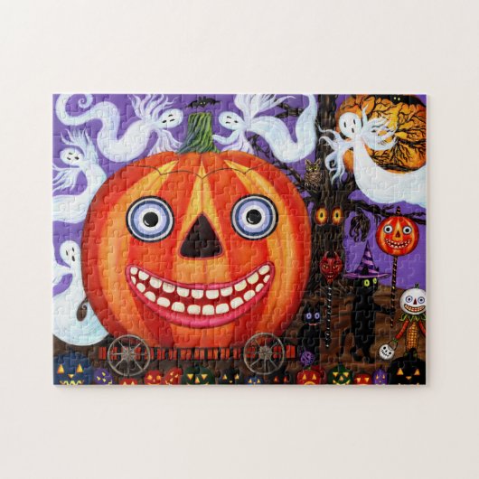 Big Eye Grinning Halloween Pumpkin Legpuzzel (Horizontaal)